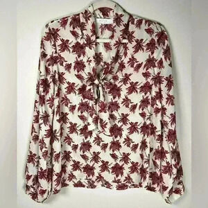 ASTR The Label Long Sleeve Bow Neck Lightweight Sheer Floral Blouse Size Medium